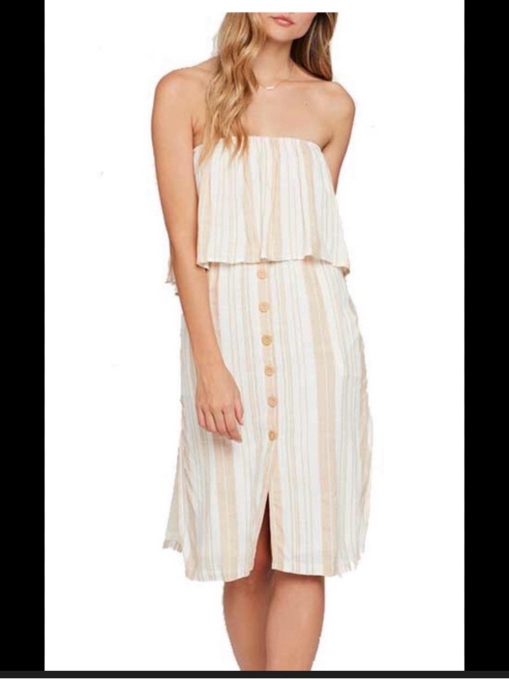 L*Space Daydreamer Strapless Dress in Cream and Beige, XS